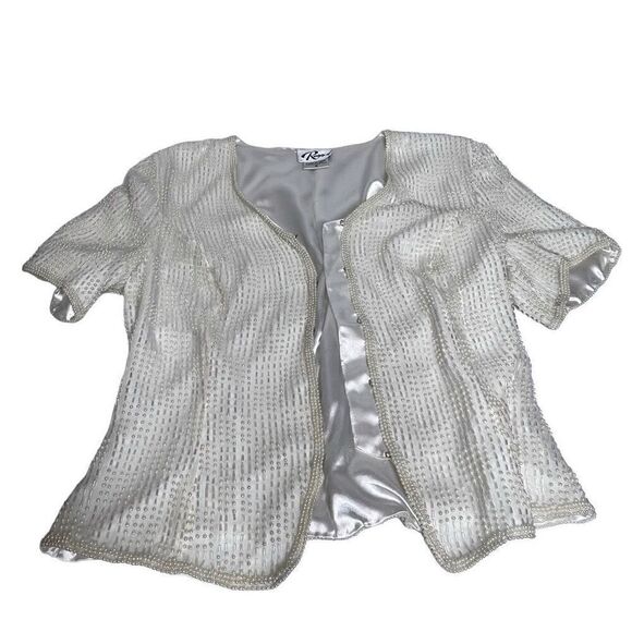 Vintage reggio cream beaded silk top size S - Picture 11 of 13